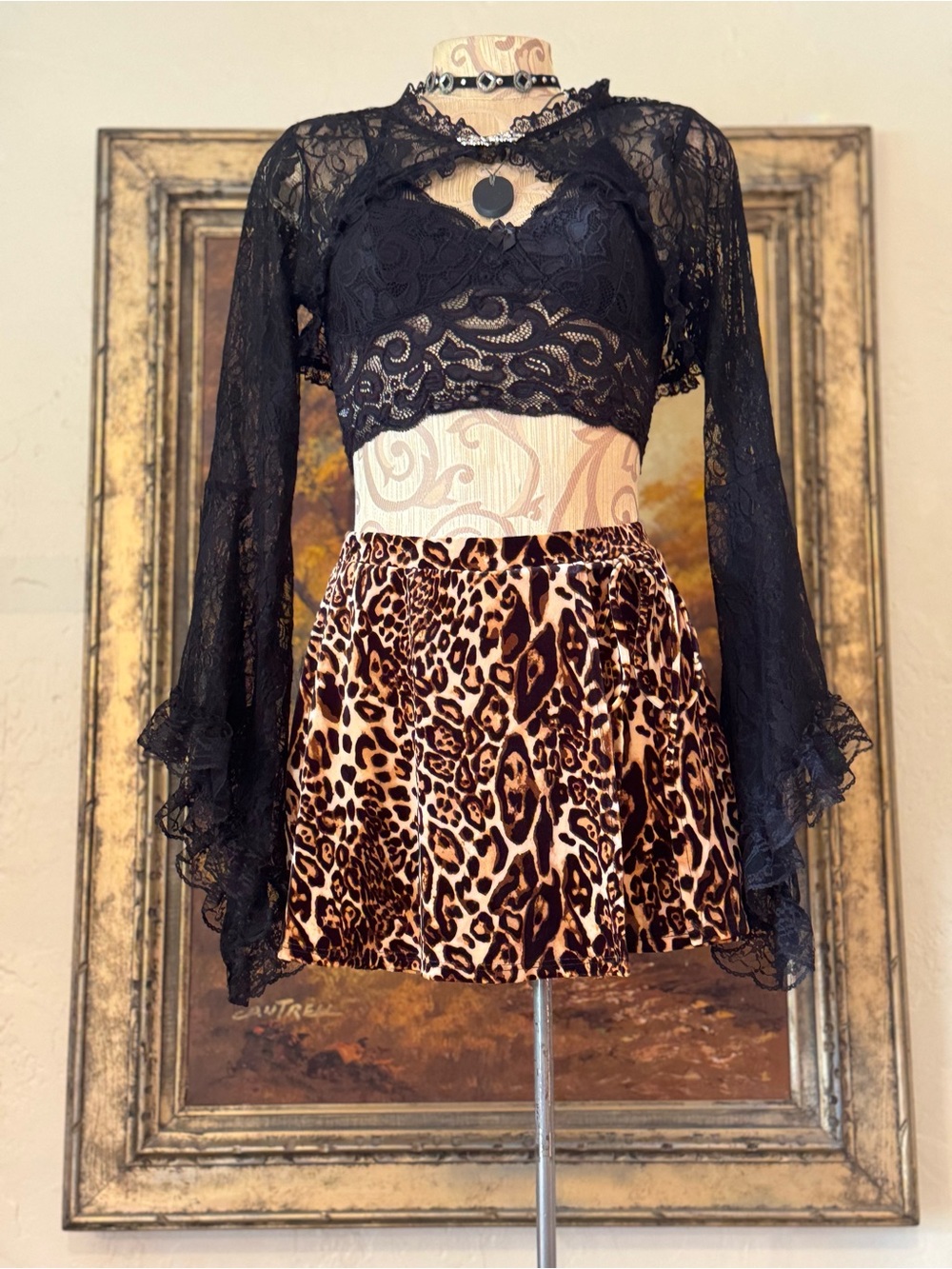 Dolls Kill Blue Blush Tricked out Velvet Leopard Skort